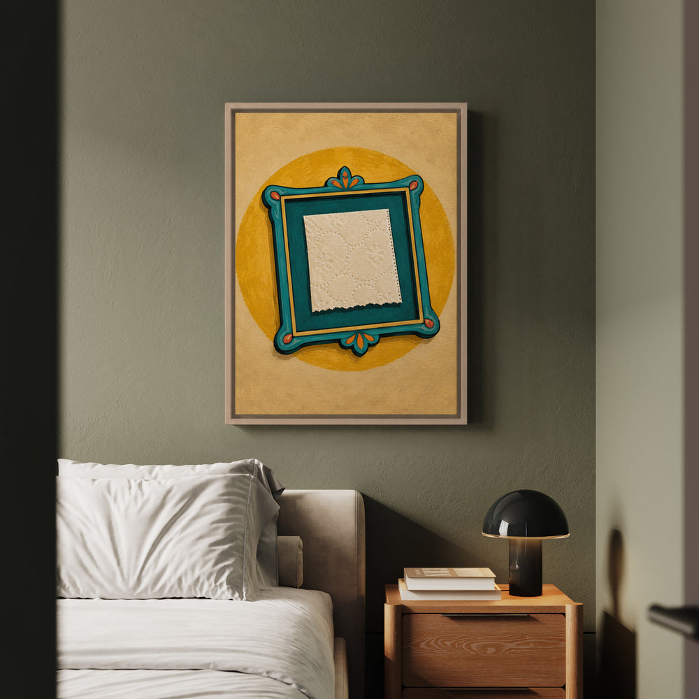 The Last Square – Funny Bathroom Art with a Toilet Paper Relic – Framed Canvas Wall Art