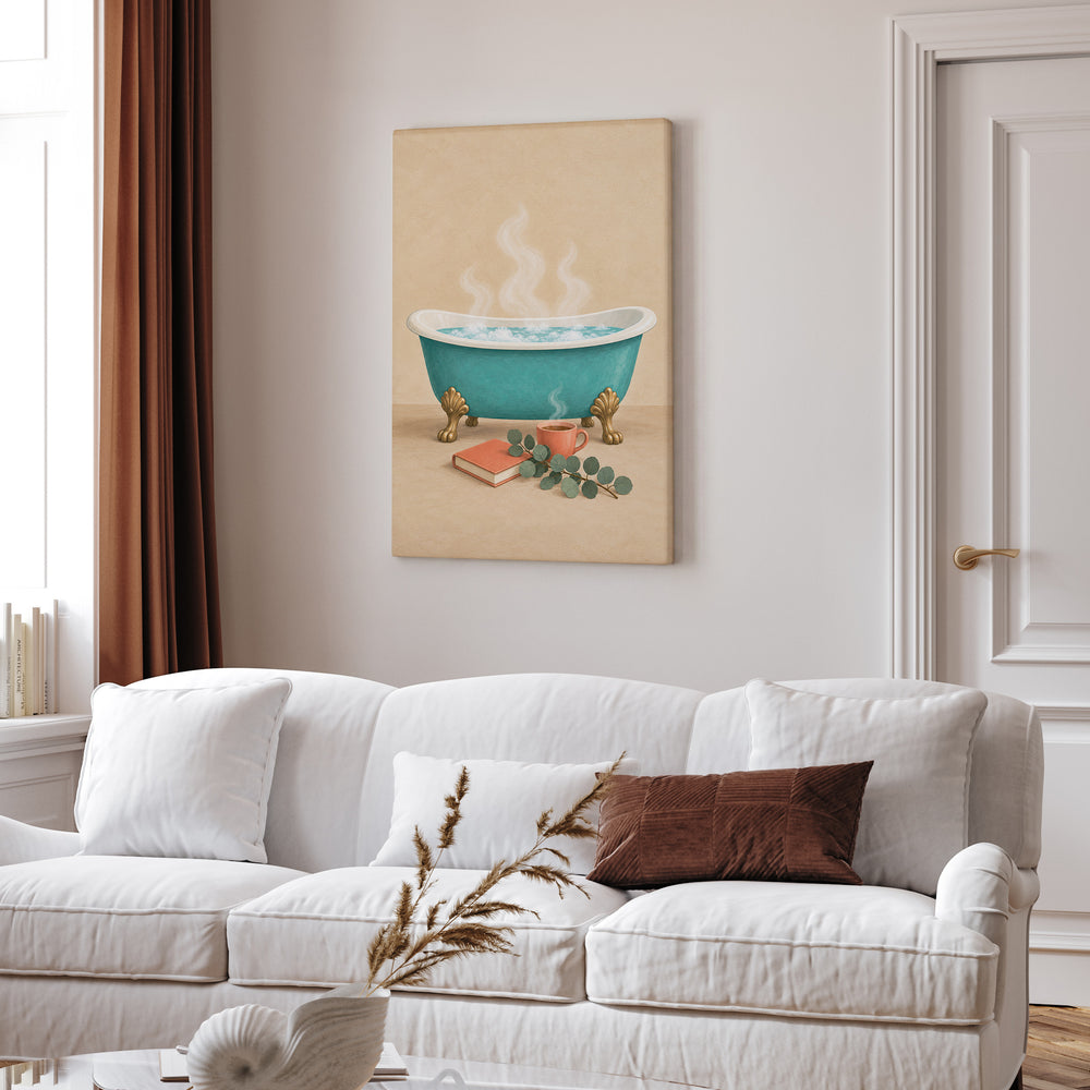 Bubble Bath Still Life – Funny Bathroom Wall Art with a Clawfoot Tub Scene – Canvas Wall Art