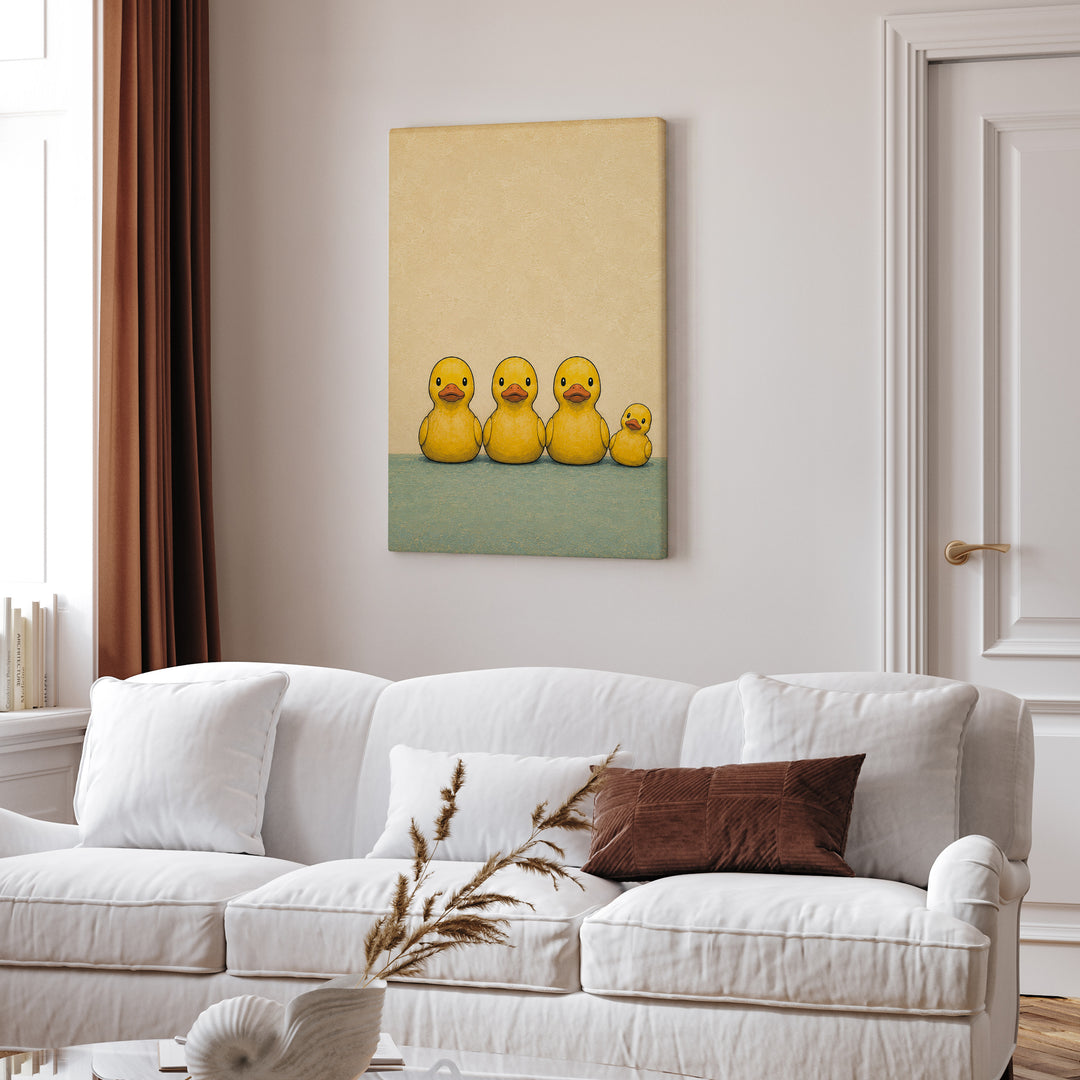 Rubber Duck Family Portrait – Funny Bathroom Wall Art with a Victorian Bath Toy Photo – Canvas / Framed Canvas