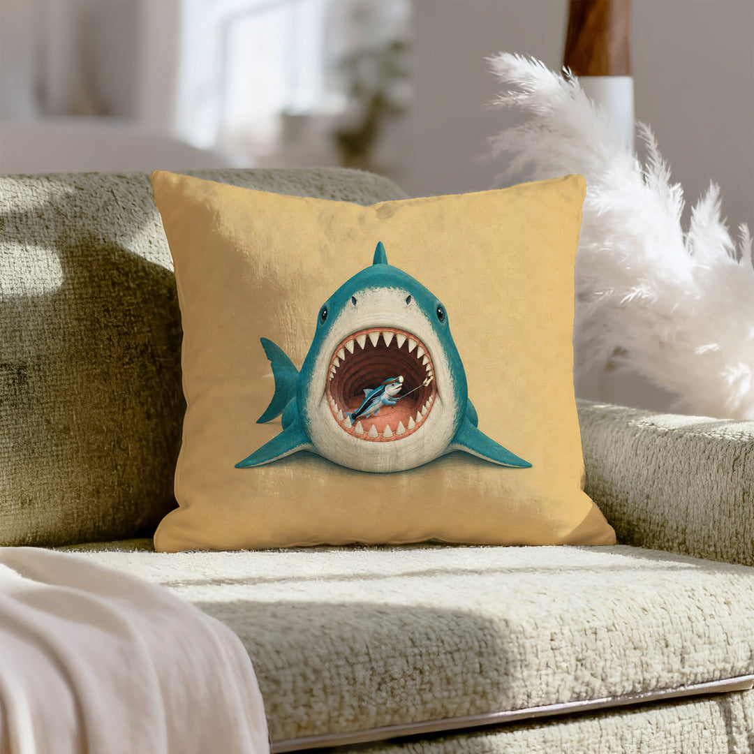 Shark Dentist – Funny Bathroom Art with a Cleaner Fish Checkup – Pillow / Cover