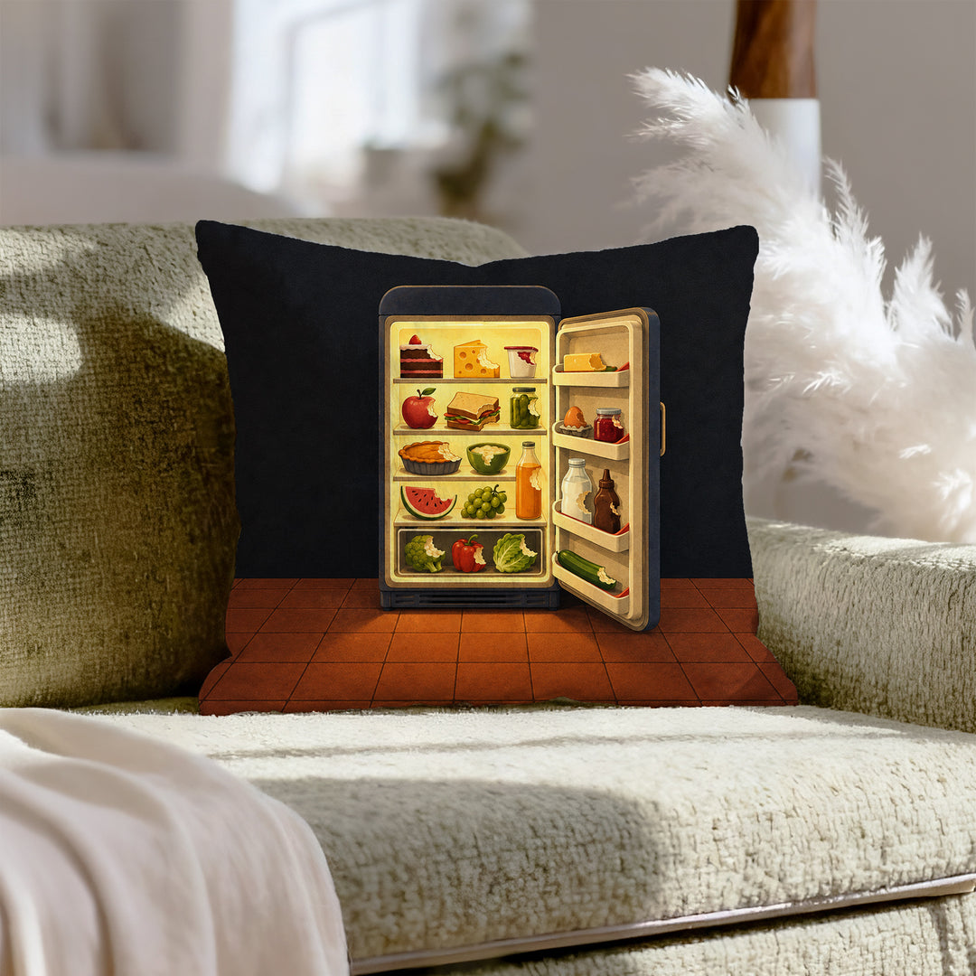 Midnight Kitchen – Kitchen Decor with a Fridge Glow at 2 AM – Throw Pillow