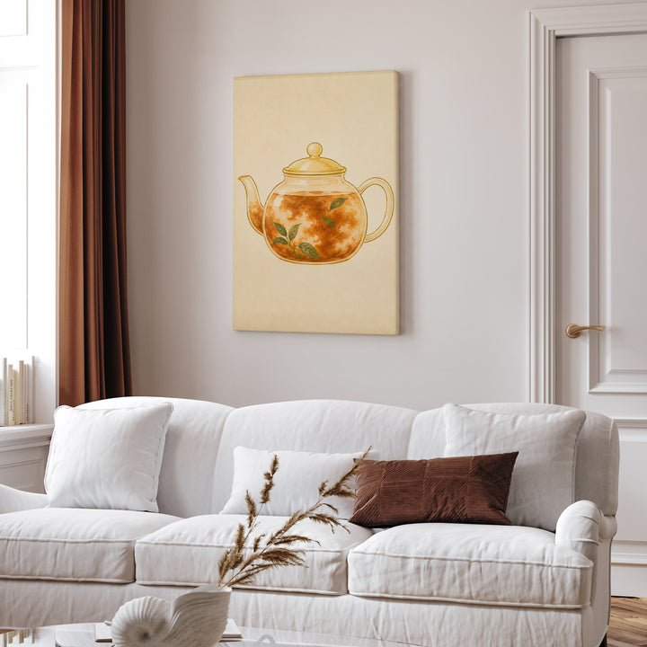Tea, Steeping – Tea Wall Art with a Glass Pot and Blooming Color – Canvas Wall Art