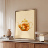 Tea, Steeping – Tea Wall Art with a Glass Pot and Blooming Color – Framed Canvas Wall Art