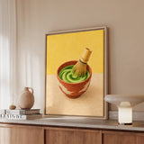 The Matcha Ceremony – Matcha Wall Art with a Bamboo Whisk and Green Spiral – Framed Canvas Wall Art