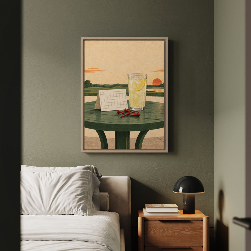The 19th Hole, Unattended – Golf Wall Art with Tees and a Sweating Lemonade – Framed Canvas Wall Art
