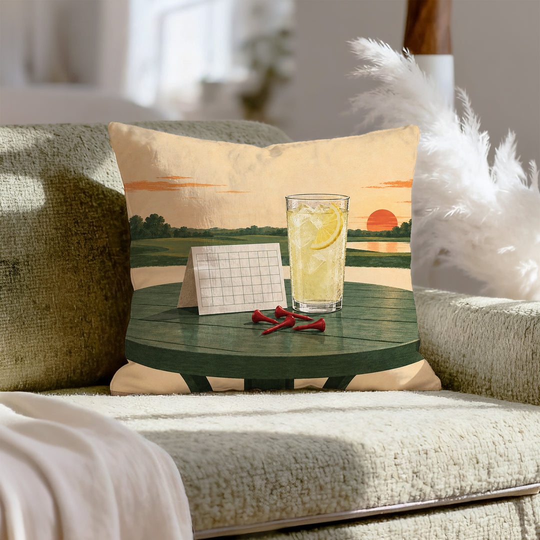 The 19th Hole, Unattended – Golf Decor with Tees and a Sweating Lemonade – Throw Pillow