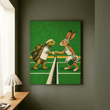 Sunday League – Pickleball Art with a Tortoise and Hare Handshake – Canvas Wall Art
