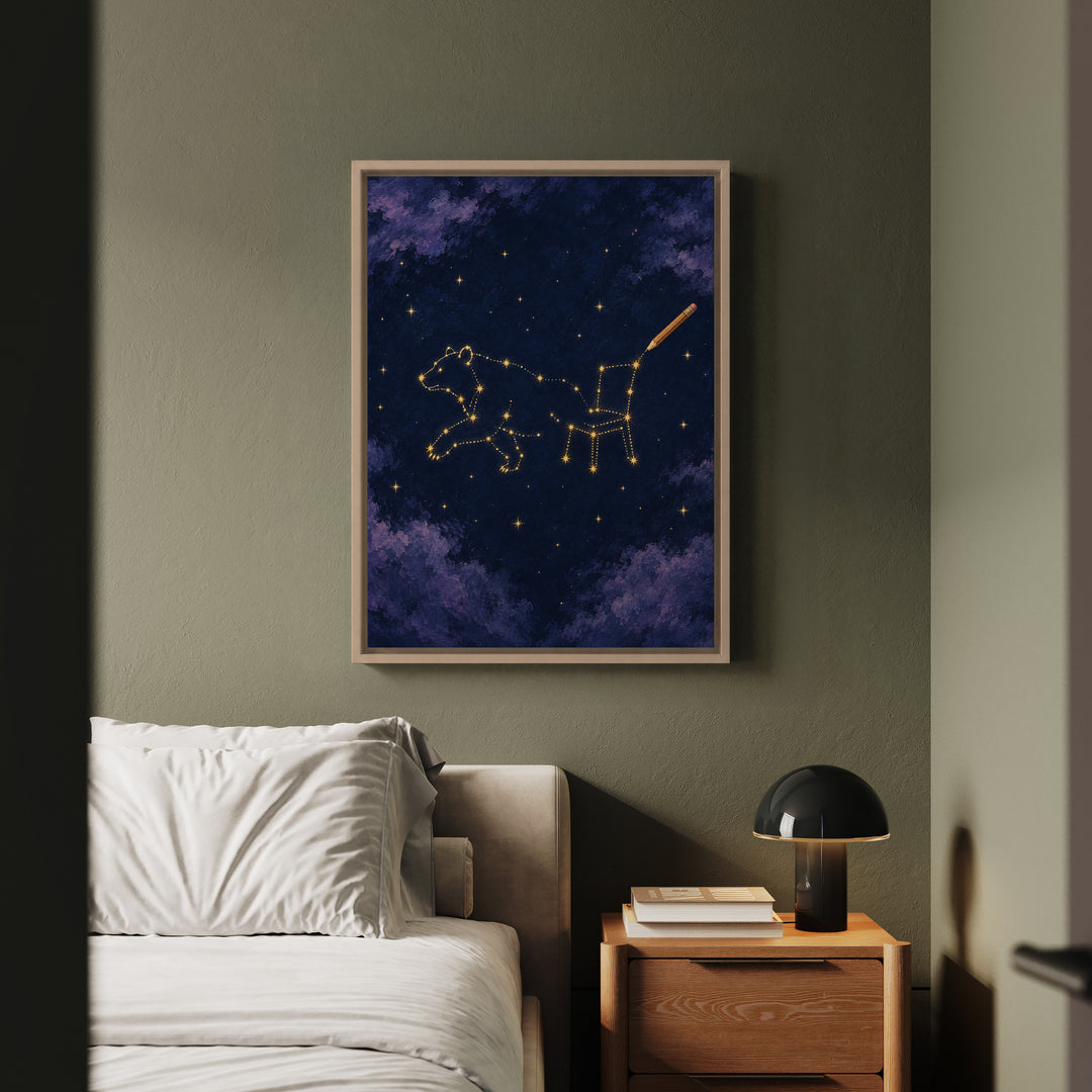 Connect the Stars – Celestial Wall Art with a Half Drawn Constellation – Framed Canvas Wall Art