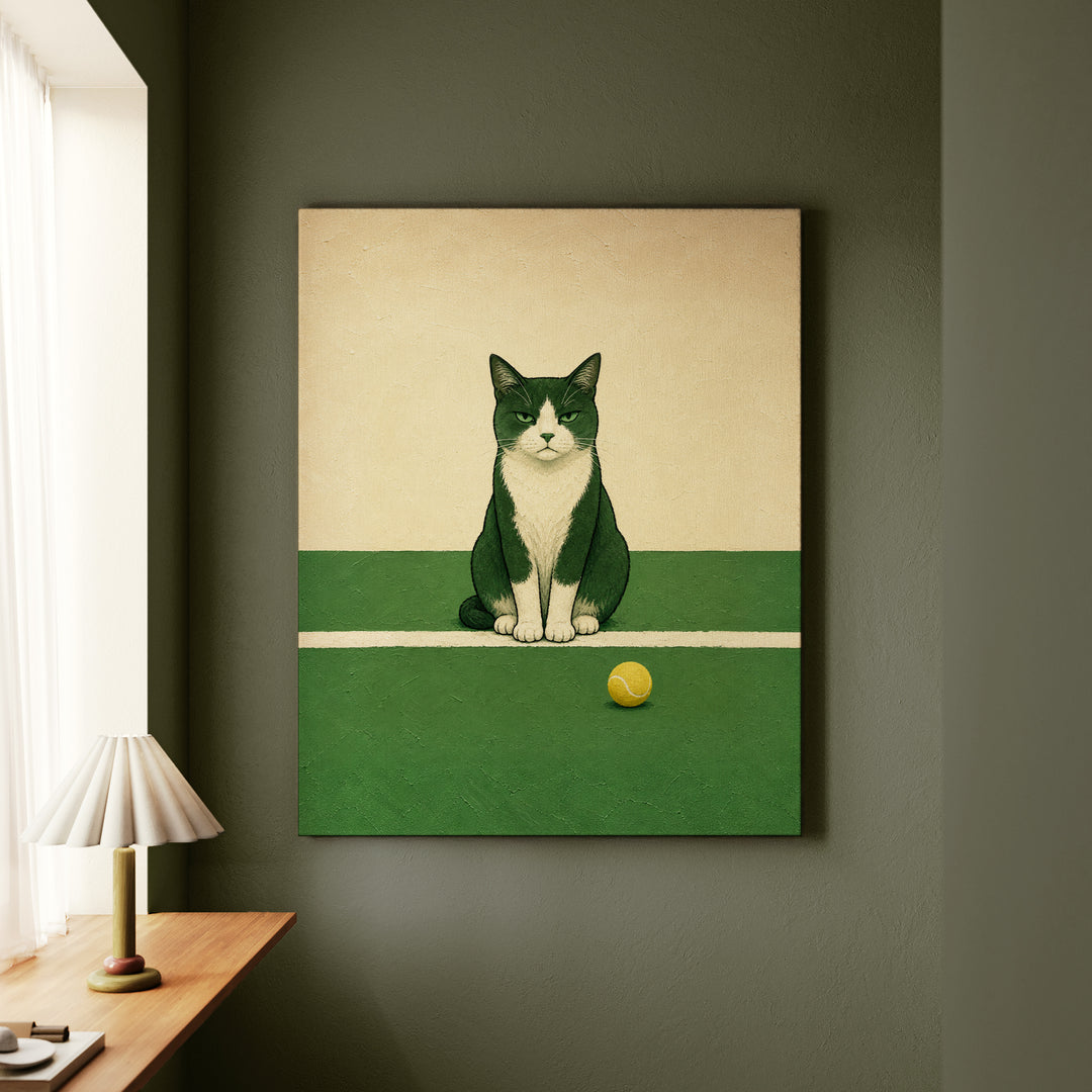 Line Judge – Tennis Wall Art with a Cat Exactly on the Baseline – Canvas Wall Art