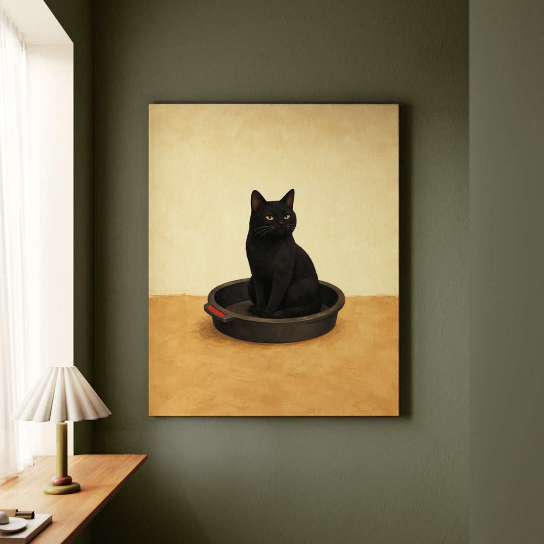 Oil Change Day – Motorcycle Wall Art with a Cat in the Drain Pan – Canvas Wall Art
