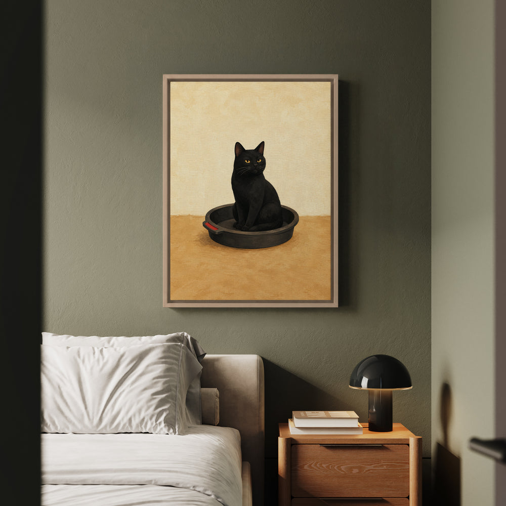 Oil Change Day – Motorcycle Wall Art with a Cat in the Drain Pan – Framed Canvas Wall Art