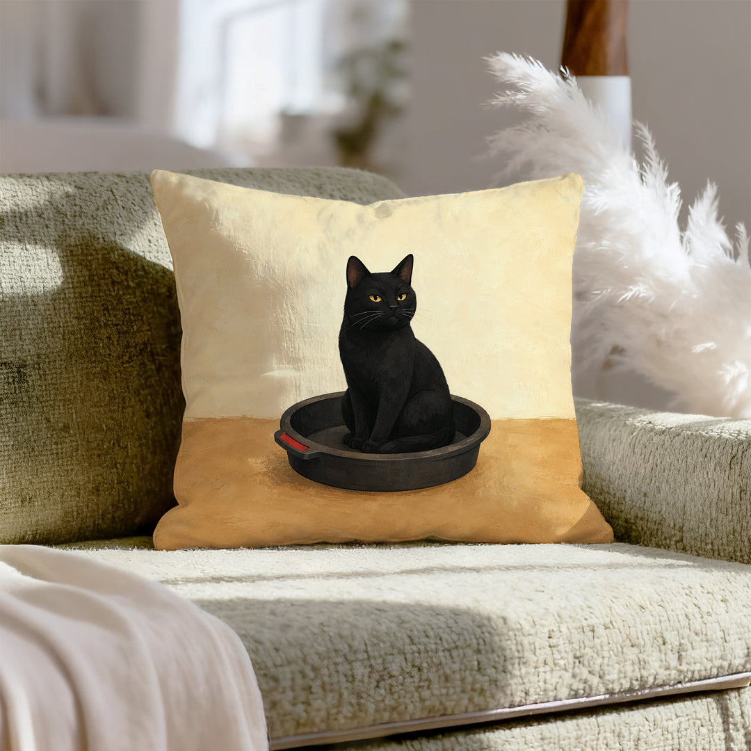 Oil Change Day – Motorcycle Decor with a Cat in the Drain Pan – Throw Pillow