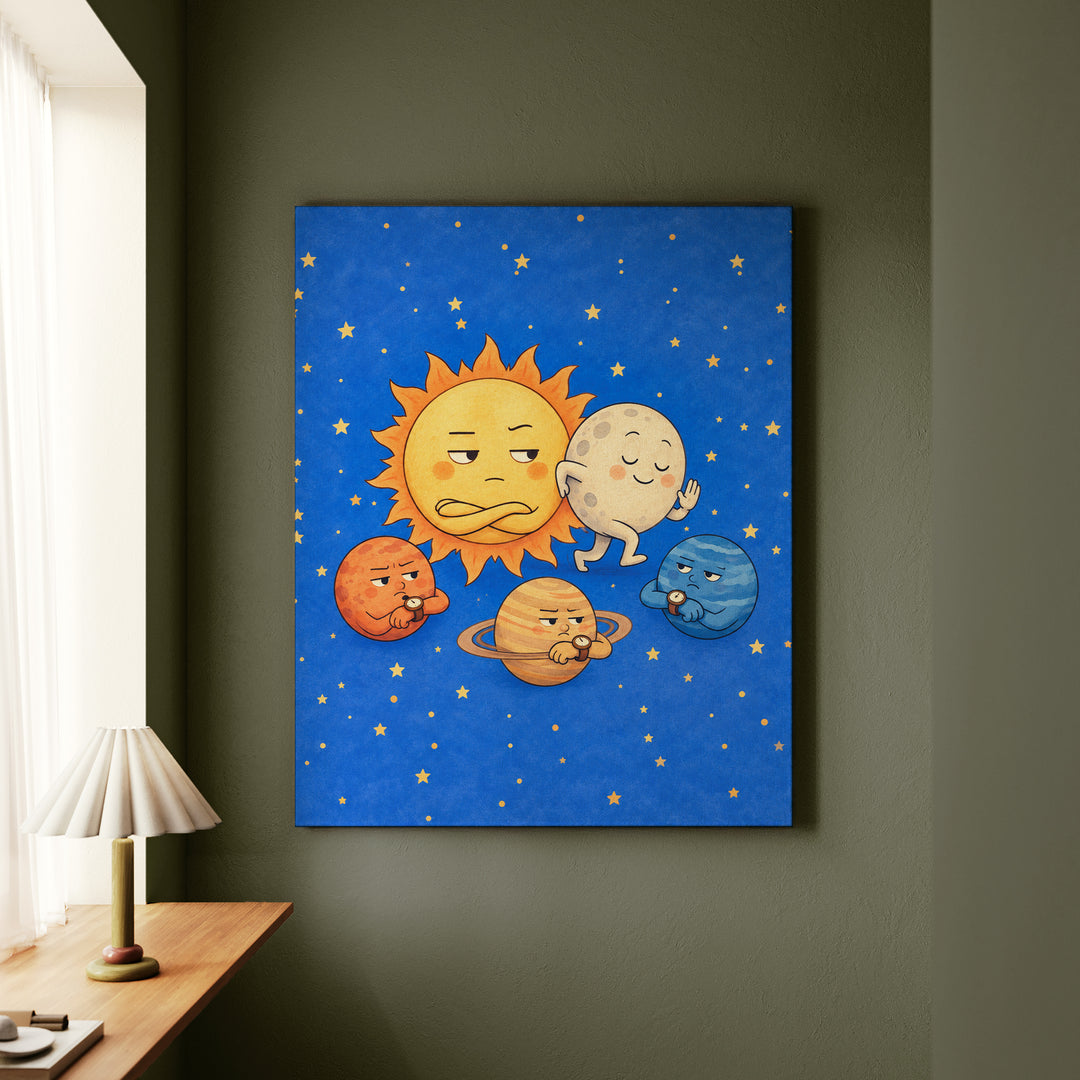 Eclipse: Excuse Me – Celestial Wall Art with a Polite Squeeze Past – Canvas Wall Art