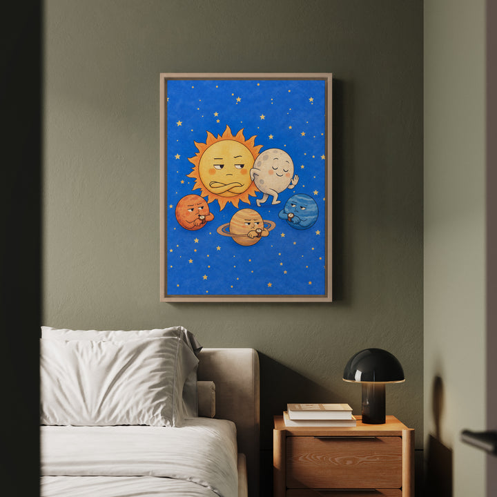 Eclipse: Excuse Me – Celestial Wall Art with a Polite Squeeze Past – Framed Canvas Wall Art