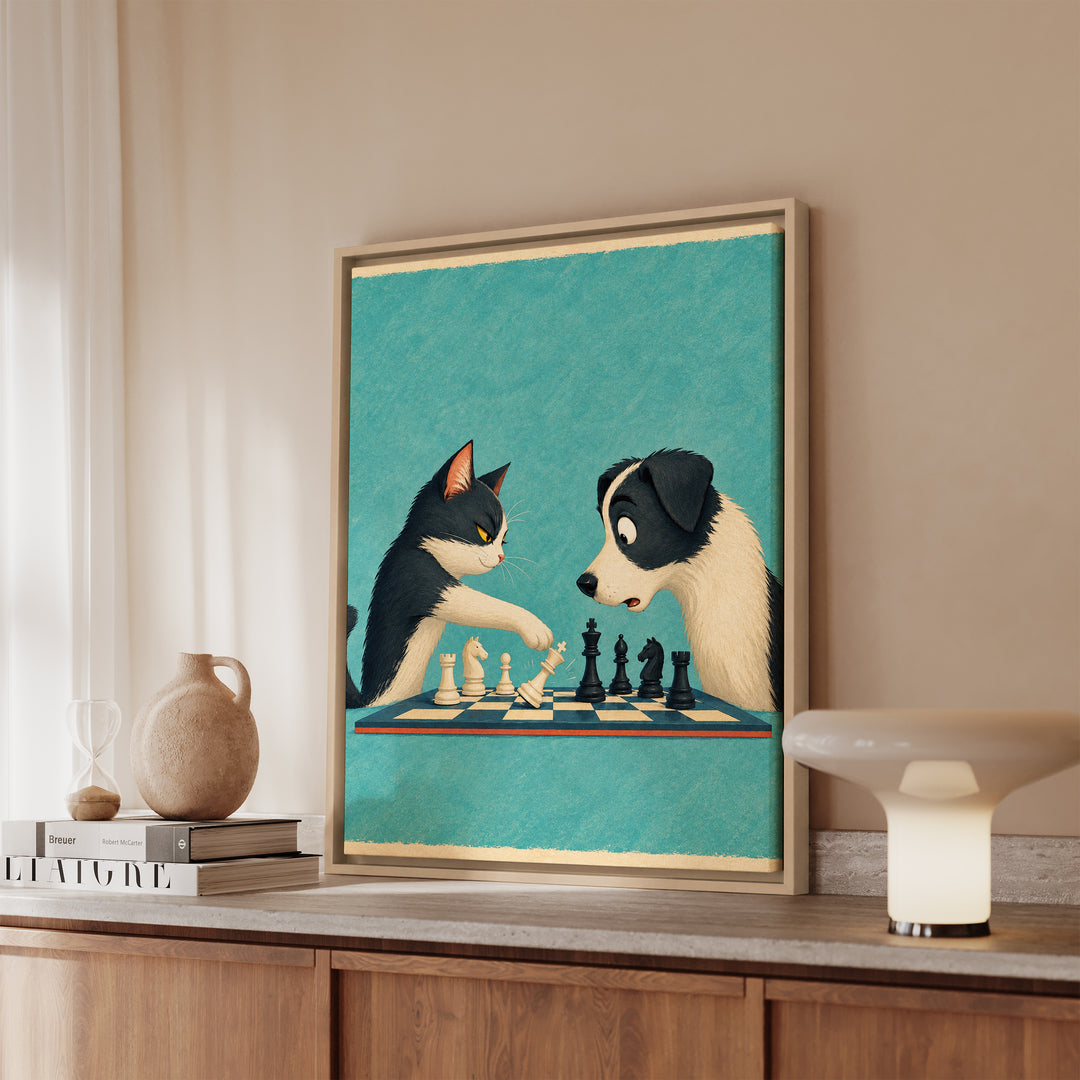 Checkmate – Quirky Wall Art with a Chessboard and a Tipped King – Framed Canvas Wall Art