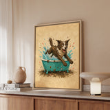 Mud Escape – Dog Bathroom Art with a Soapy Tub Getaway – Framed Canvas Wall Art