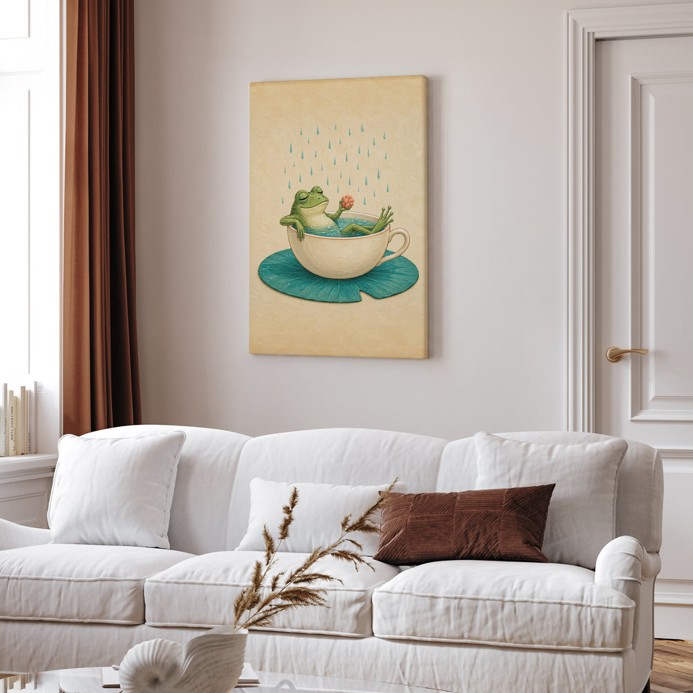 Lily Pad Bath – Frog Bathroom Art with a Teacup Sized Soak – Canvas Wall Art