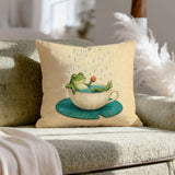 Lily Pad Bath – Frog Bathroom Decor with a Teacup Sized Soak – Throw Pillow