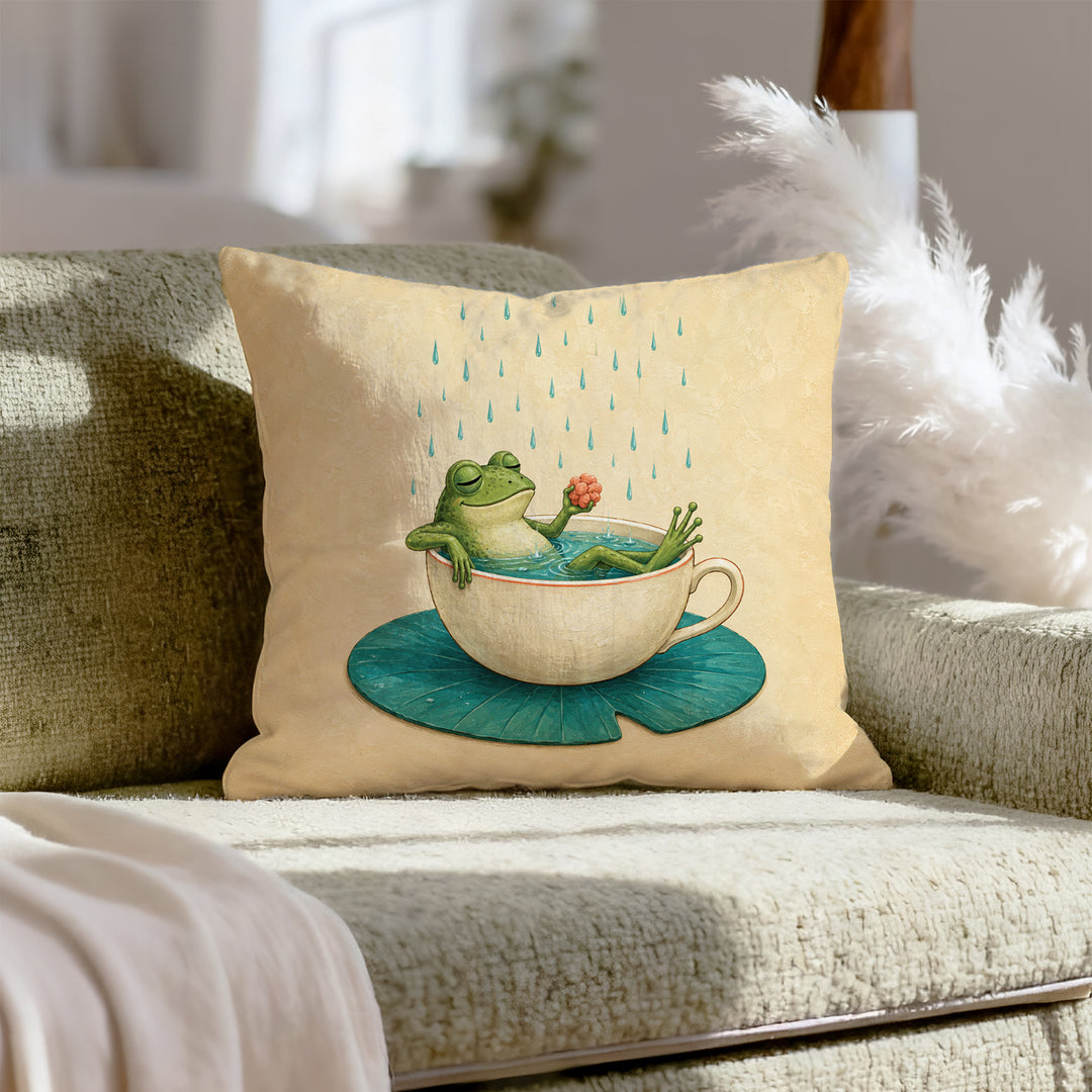 Lily Pad Bath – Frog Bathroom Decor with a Teacup Sized Soak – Pillow Cover
