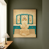Vanity Fair – Funny Bathroom Art with a Dog Checking Its Blowout – Canvas / Framed Canvas
