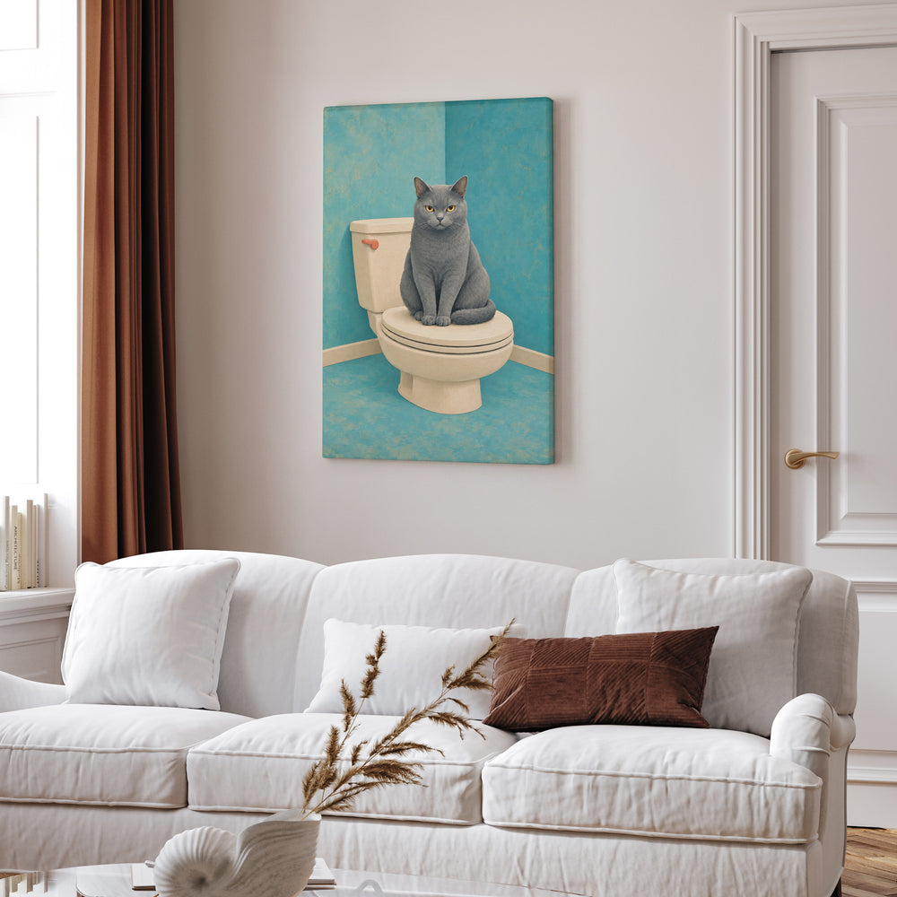 The Lid Sitter – Cat Bathroom Art with a Watchful Toilet Guard – Canvas Wall Art