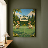 Dink Responsibly – Pickleball Art with Two Rabbits at the Kitchen Line – Canvas Wall Art