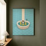 Rubber Duck Committee – Funny Cat Bathroom Art with a Bathtub Standoff – Canvas Wall Art