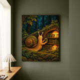 The Moss Librarian – Moss Decor with a Snail Shelving Tiny Volumes – Canvas Wall Art