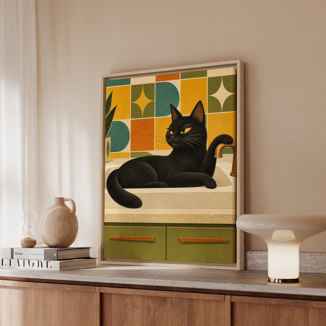 Sink Loaf, Mid Century – Mid Century Modern Art with a Geometric Basin Nap – Framed Canvas Wall Art