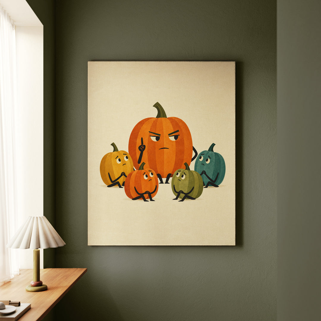 Pumpkin Committee, Mid Century – Mid Century Modern Art with a Geometric Gourd Group – Canvas / Framed Canvas