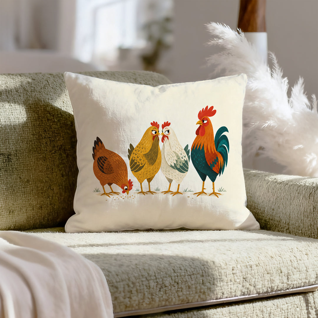 Coop Gossip, Mid Century – Mid Century Modern Decor with Geometric Hens Talking – Throw Pillow