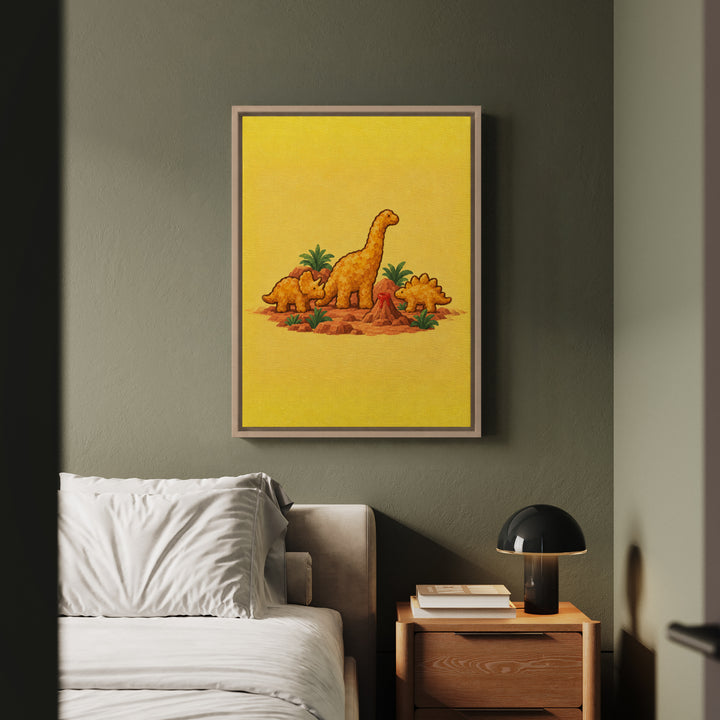 Dino Nuggets: A Still Life – Funny Kitchen Art with a Museum Diorama of Snacks – Canvas / Framed Canvas