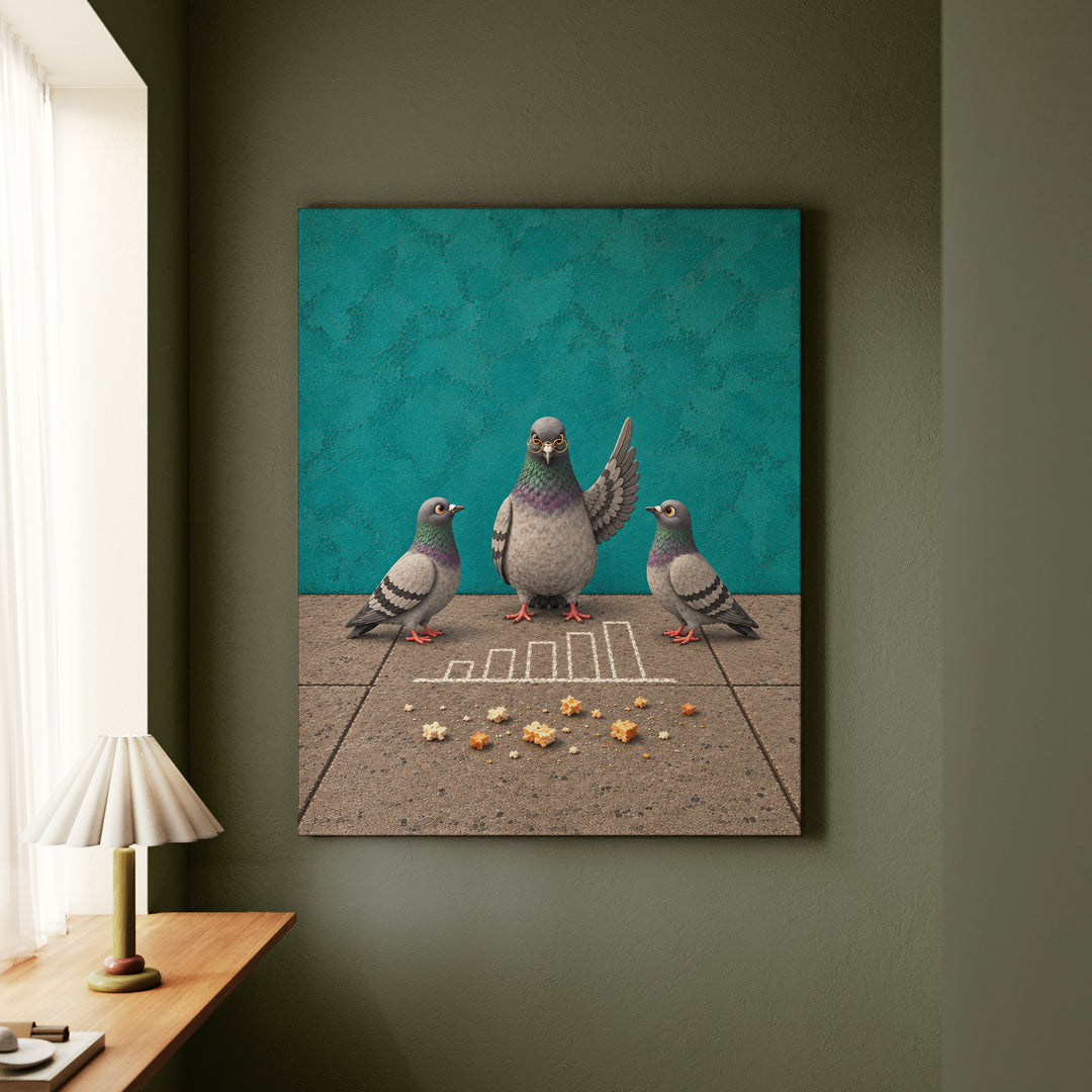 Crumb Economist – Pigeon Wall Art with a Sidewalk Chalk Diagram – Canvas Wall Art