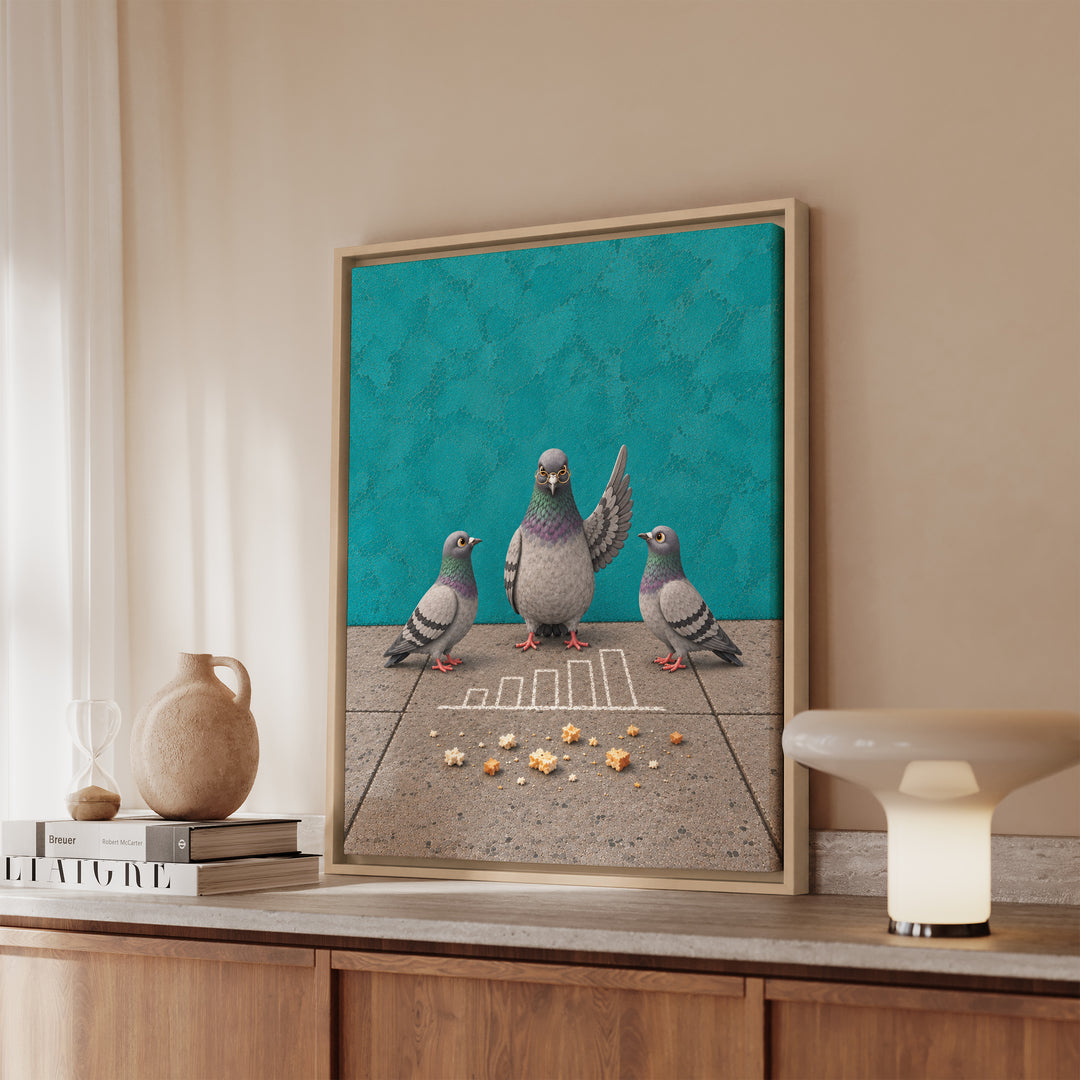 Crumb Economist – Pigeon Wall Art with a Sidewalk Chalk Diagram – Framed Canvas Wall Art