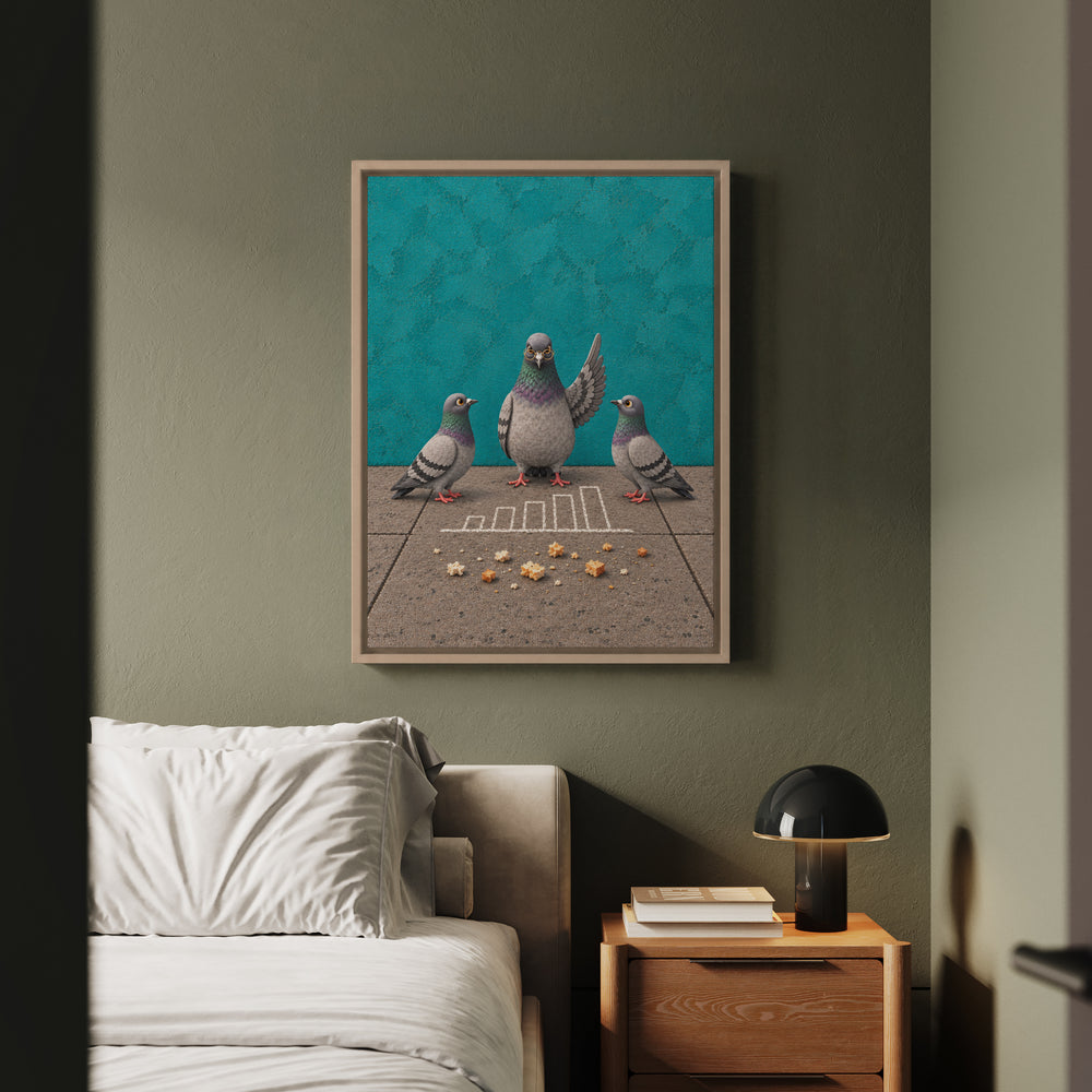 Crumb Economist – Pigeon Wall Art with a Sidewalk Chalk Diagram – Framed Canvas Wall Art