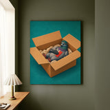 First Class – Pigeon Painting with a Luxurious Cardboard Nest – Canvas / Framed Canvas