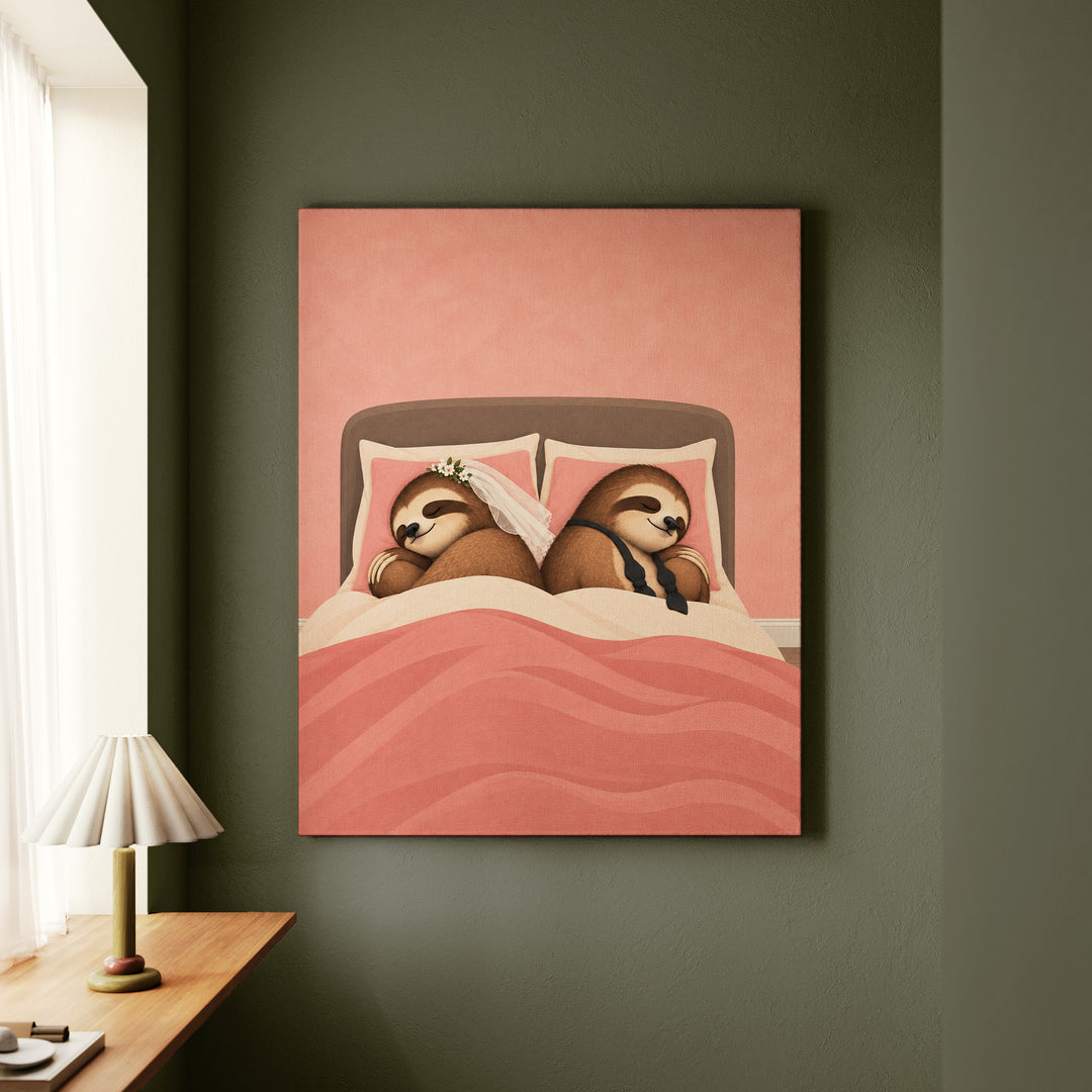 Till Nap Do Us Part – Sloth Wall Art with Two Sloths Back to Back – Canvas Wall Art