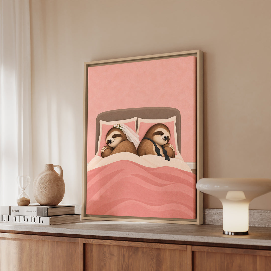 Till Nap Do Us Part – Sloth Wall Art with Two Sloths Back to Back – Framed Canvas Wall Art