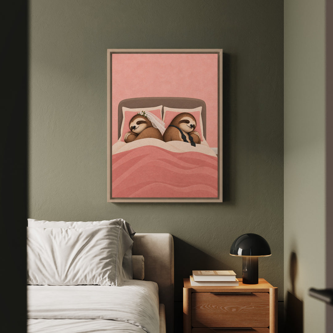 Till Nap Do Us Part – Sloth Wall Art with Two Sloths Back to Back – Framed Canvas Wall Art