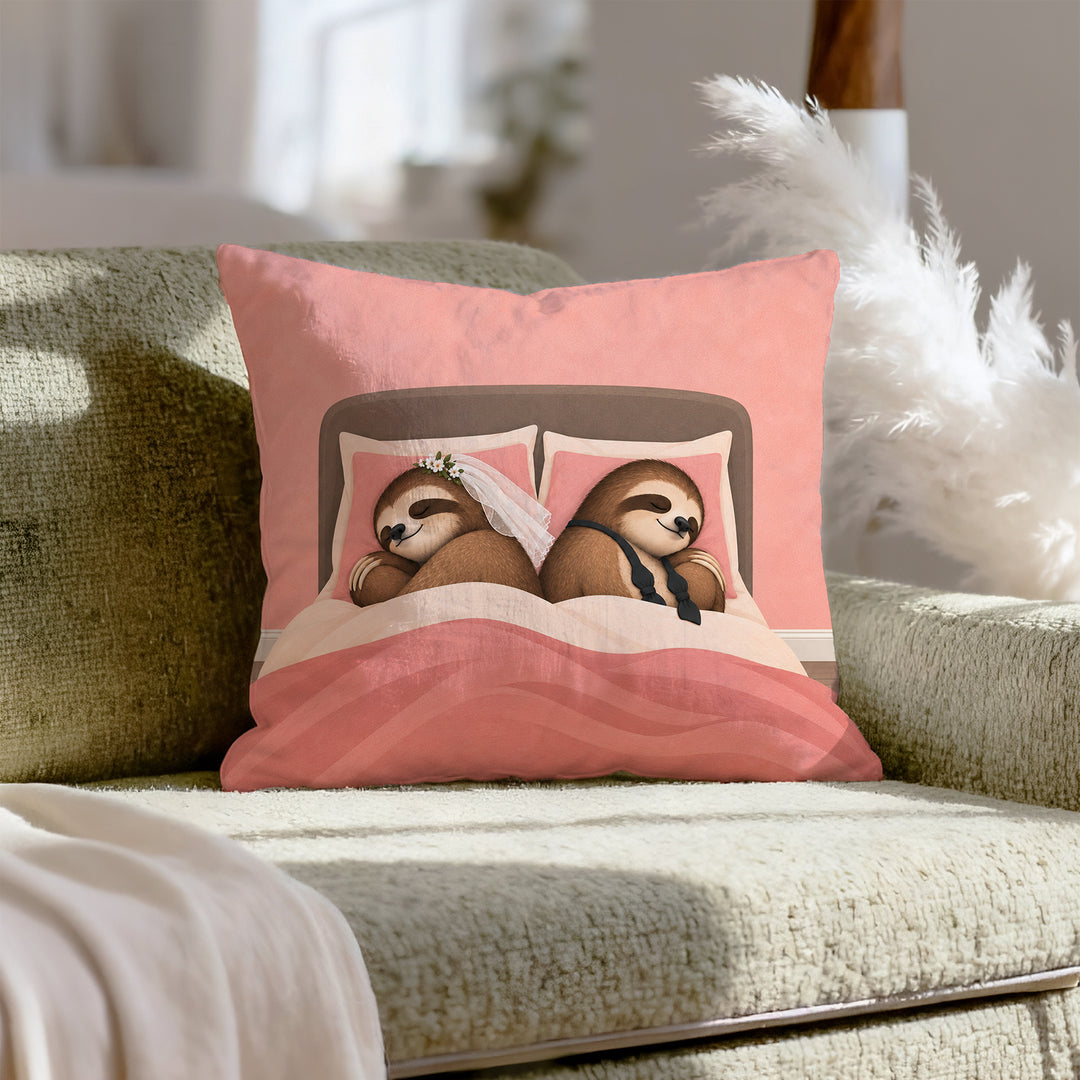 Till Nap Do Us Part – Sloth Decor with Two Sloths Back to Back – Throw Pillow