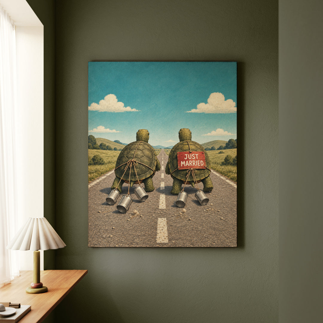 The Long Haul – Turtle Wall Art with Two Turtles on an Open Road – Canvas Wall Art