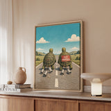 The Long Haul – Turtle Wall Art with Two Turtles on an Open Road – Framed Canvas Wall Art
