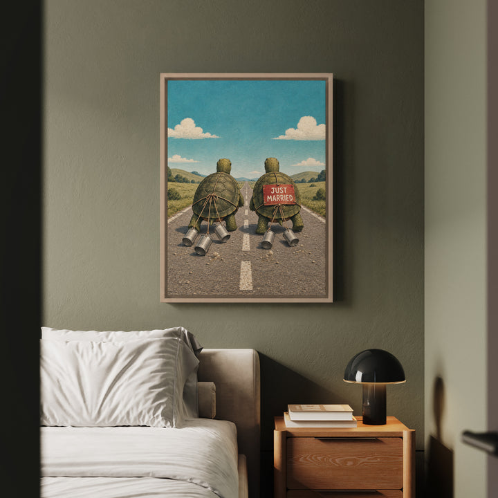 The Long Haul – Turtle Wall Art with Two Turtles on an Open Road – Framed Canvas Wall Art