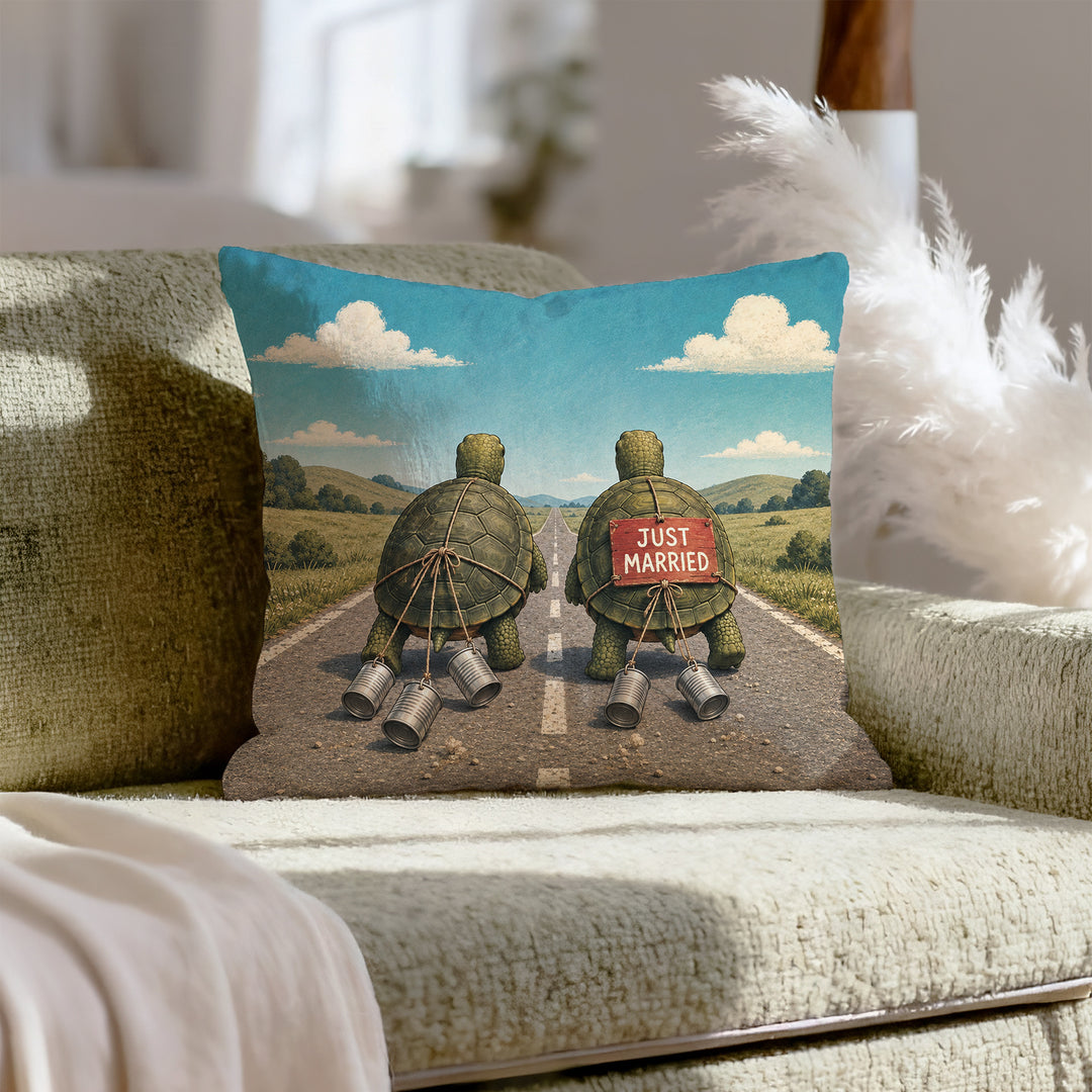 The Long Haul – Turtle Decor with Two Turtles on an Open Road – Throw Pillow