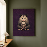 Emotional Support Possum – Opossum Art with a Gentle Hug for a Smaller Friend – Canvas Wall Art