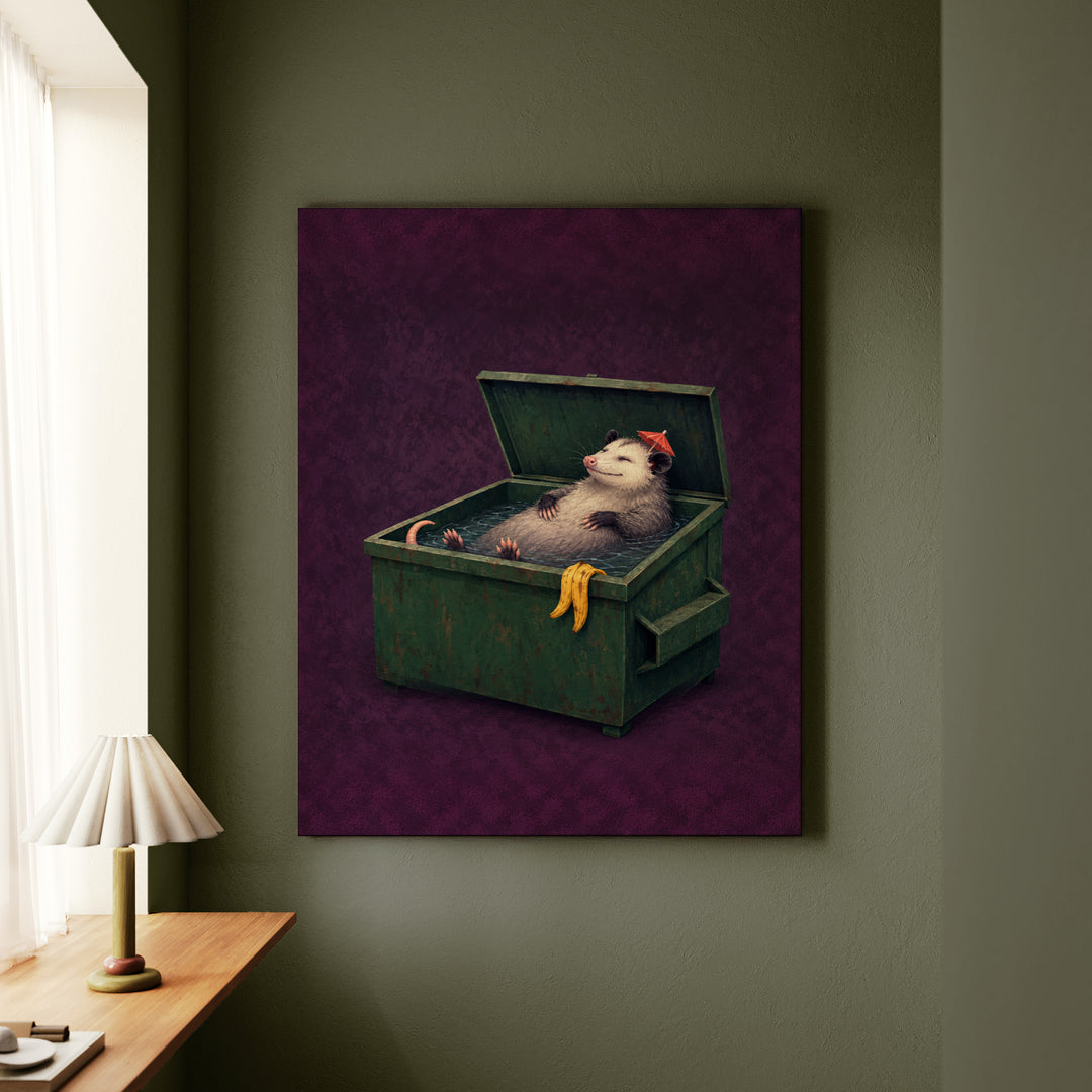 Living My Best Life – Possum Decor with a Blissful Float on Its Back – Canvas Wall Art
