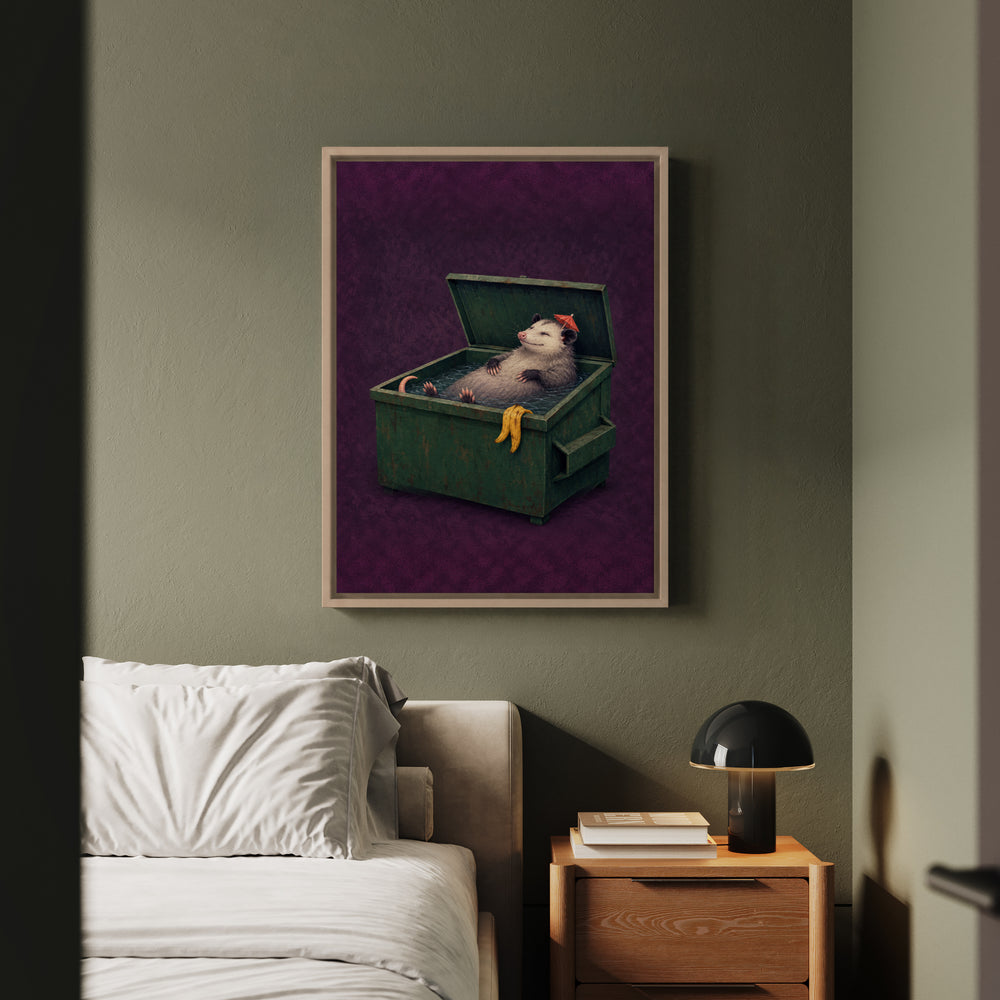 Living My Best Life – Possum Decor with a Blissful Float on Its Back – Framed Canvas Wall Art