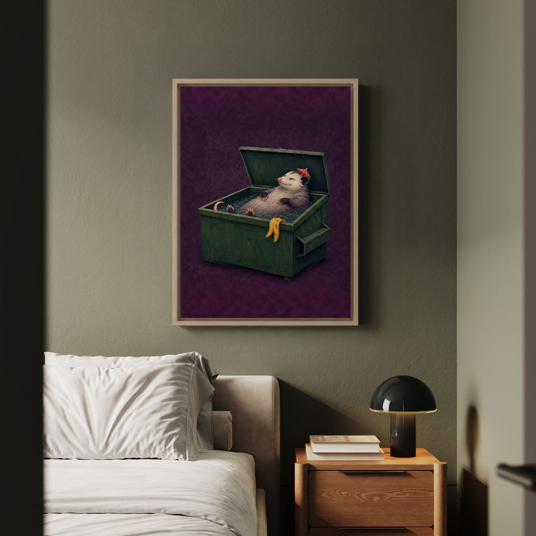 Living My Best Life – Possum Decor with a Blissful Float on Its Back – Canvas / Framed Canvas