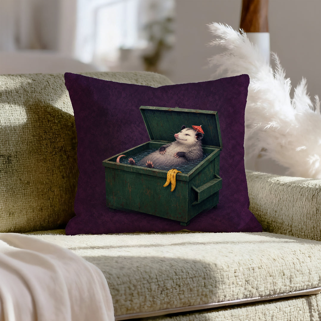Living My Best Life – Possum Decor with a Blissful Float on Its Back – Throw Pillow