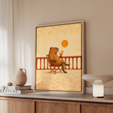 Orange Spritz Hour – Capybara on a Golden Balcony – Framed Canvas Wall Art